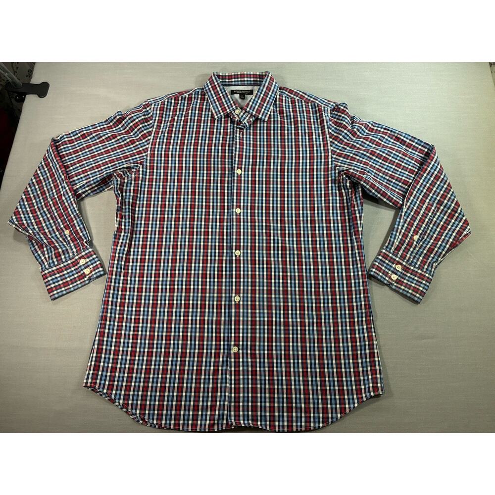 Banana Republic Slim Fit Plaid Button Down Shirt Mens Large Red Blue Non Iron